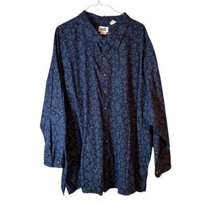 5XL Harbor Bay HB Fit DXL Navy Floral Button Up Long Sleeve Mens Shirt